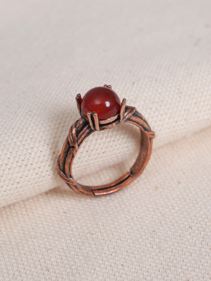 Akik Taşlı Tırnaklı Ayarlanabilir Bakır Yüzük