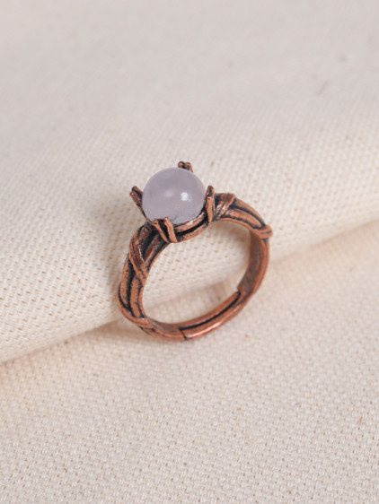 Beyaz Kuvars Taşlı Tırnaklı Ayarlanabilir Bakır Yüzük