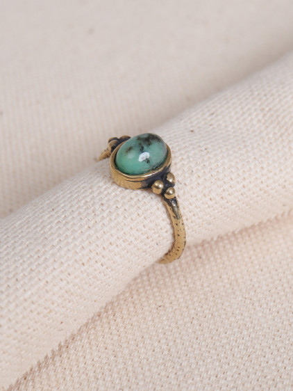 Benekli Yeşil Taşlı Ayarlanabilir Oval Otantik Yüzük