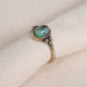 Benekli Yeşil Taşlı Ayarlanabilir Oval Otantik Yüzük