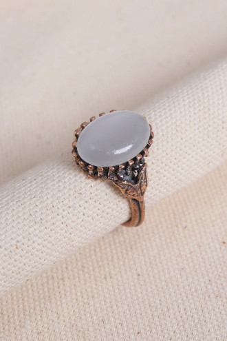 Beyaz Kedi Gözü Taşlı Otantik Yüzük