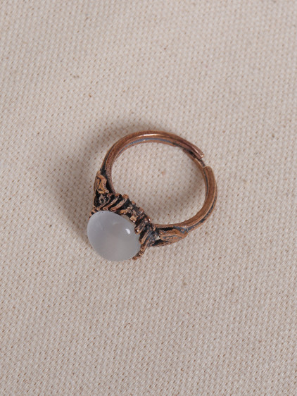 Beyaz Kedi Gözü Taşlı Otantik Yüzük