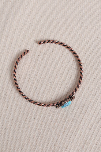 Turkuaz Taşlı Ayarlanabilir Burgulu Bakır Bilezik