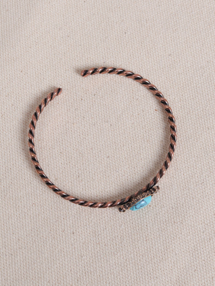 Turkuaz Taşlı Ayarlanabilir Burgulu Bakır Bilezik