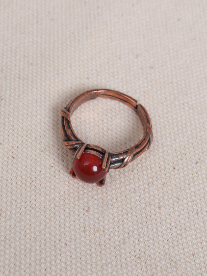 Akik Taşlı Tırnaklı Ayarlanabilir Bakır Yüzük