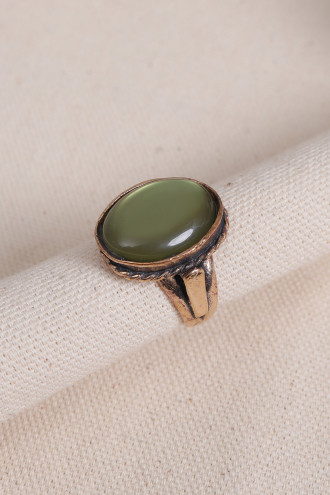 Saydam Açık Yeşil Taşlı Otantik Yüzük