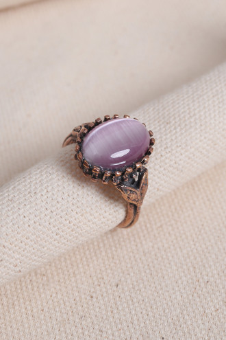 Lila Kedi Gözü Taşlı Otantik Yüzük