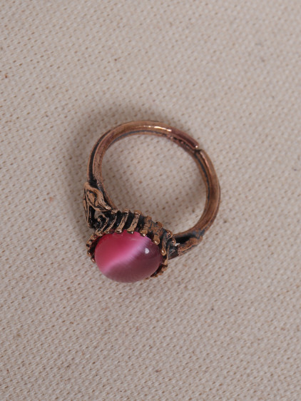 Pembe Kedi Gözü Taşlı Otantik Yüzük