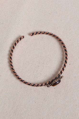 Kaplan Gözü Taşlı Ayarlanabilir Burgulu Bakır Bilezik