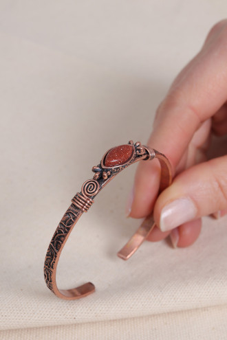 Yıldız Taşlı Saf Bakır Otantik İnce Bilezik