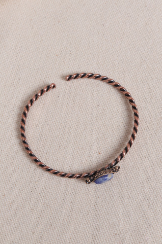 Sodolit Taşlı Ayarlanabilir Burgulu Bakır Bilezik