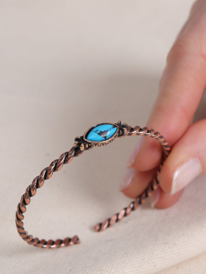 Firuze Taşlı Ayarlanabilir Burgulu Bakır Bilezik Firuze Taşlı Ayarlanabilir Burgulu Bakır Bilezik