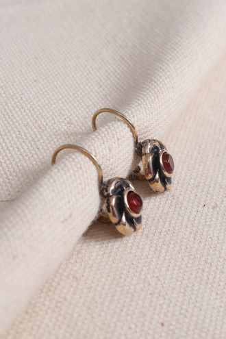 Akik Taşlı Çiçek Figürlü Otantik Küpe