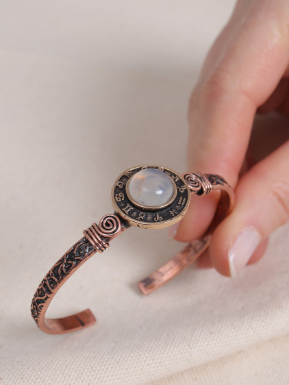 Ay Taşlı Burç Figürlü Bakır Bilezik