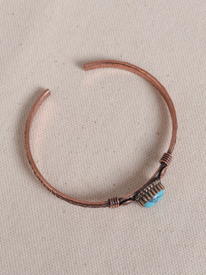 Turkuaz Oval Taşlı Bakır Bilezik