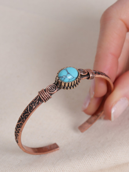 Turkuaz Oval Taşlı Bakır Bilezik