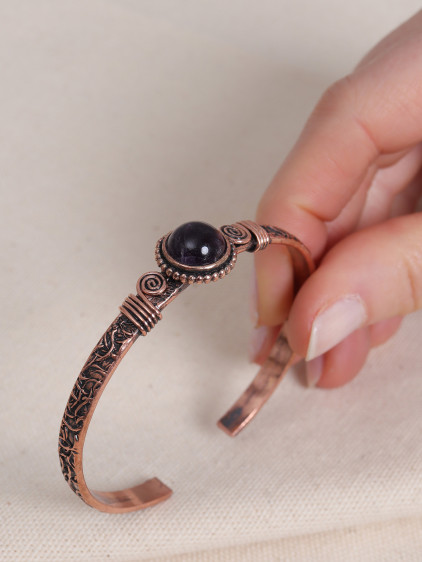 Ametist Yuvarlak Taşlı Bakır Bilezik