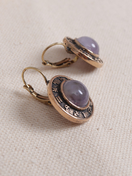 Ametist Taşlı Burç Figürlü Otantik Küpe