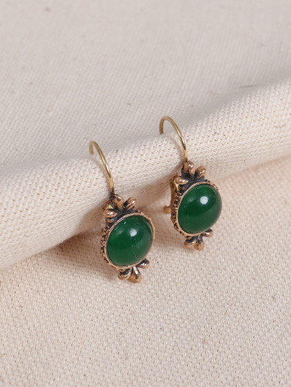 Yeşil Akik Taşlı Otantik Küpe