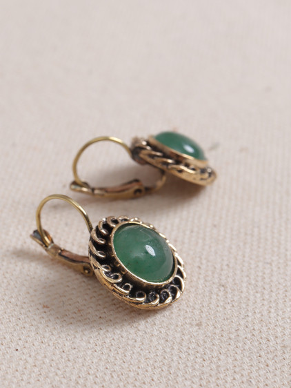 Aventurin Taşlı Yuvarlak Otantik Küpe