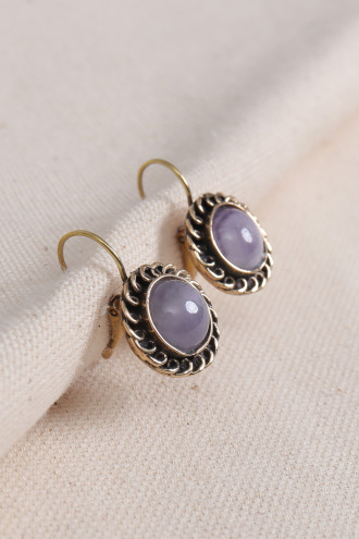 Lila Taşlı Yuvarlak Otantik Küpe