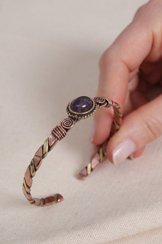 Ametist Taşlı Burgulu Bakır Bilezik