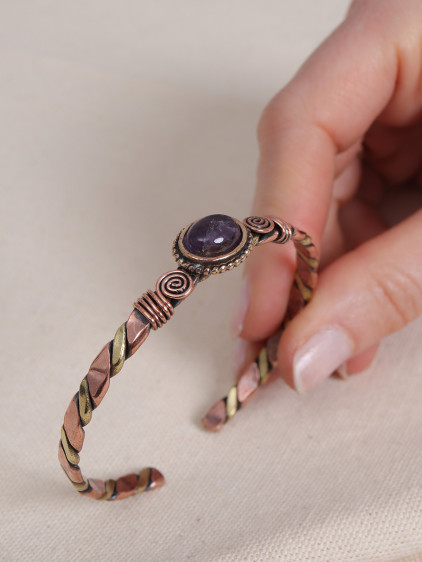 Ametist Taşlı Burgulu Bakır Bilezik