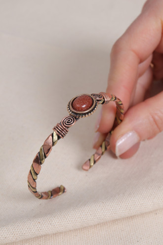 Yıldız Taşlı Burgulu Bakır Bilezik