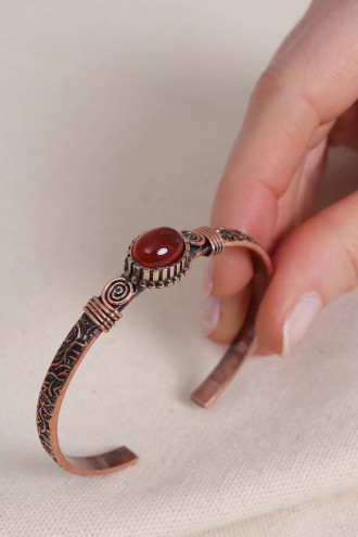 Akik Oval Taşlı Bakır Bilezik