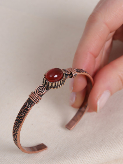 Akik Oval Taşlı Bakır Bilezik