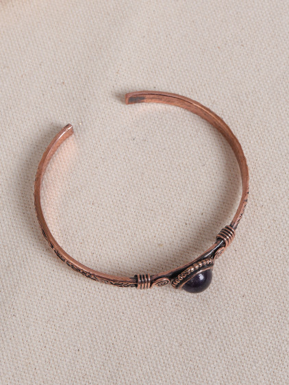 Ametist Yuvarlak Taşlı Bakır Bilezik