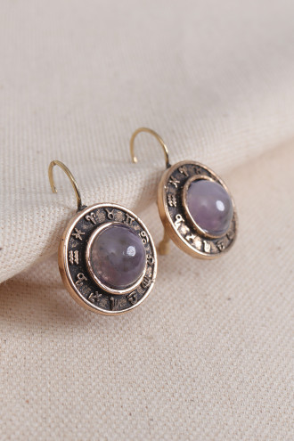 Ametist Taşlı Burç Figürlü Otantik Küpe