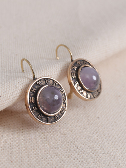 Ametist Taşlı Burç Figürlü Otantik Küpe