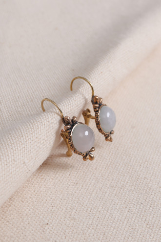 Beyaz Kuvars Taşlı Otantik Küpe