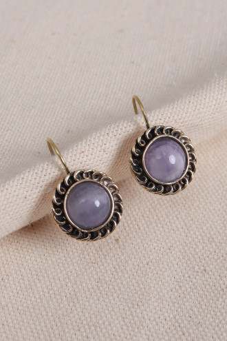 Lila Taşlı Yuvarlak Otantik Küpe