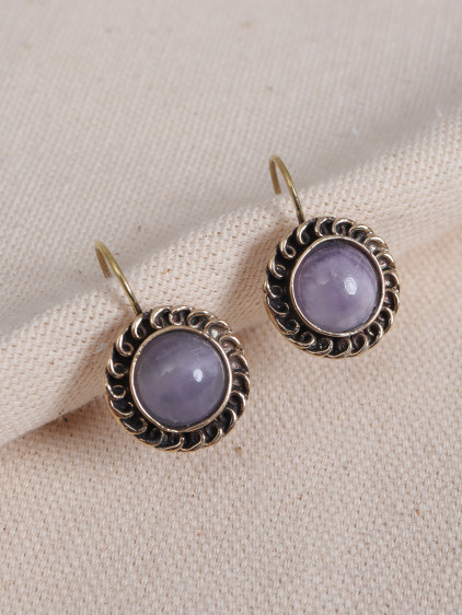 Lila Taşlı Yuvarlak Otantik Küpe