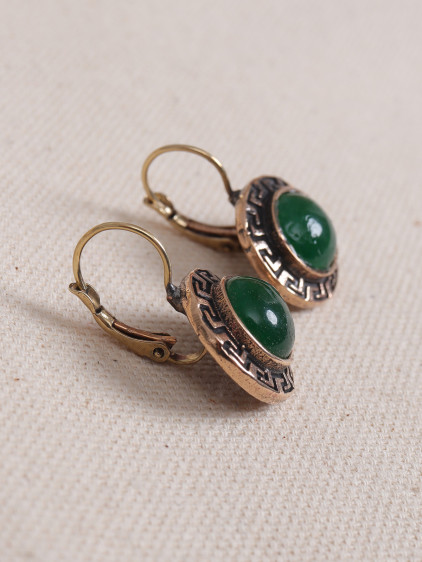 Yeşil Taşlı Grek Figürlü Otantik Küpe