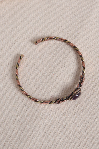 Ametist Taşlı Burgulu Bakır Bilezik