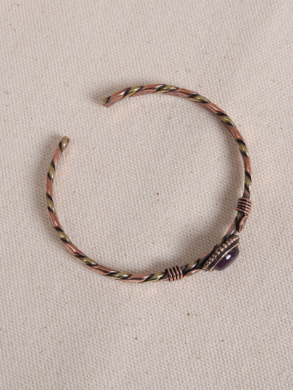 Ametist Taşlı Burgulu Bakır Bilezik