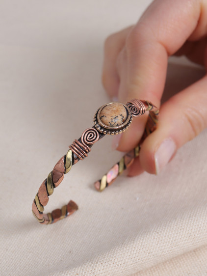 Jasper Taşlı Burgulu Bakır Bilezik