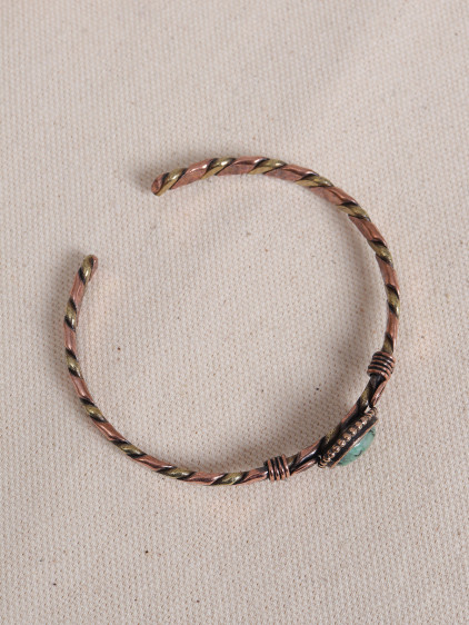 Yeşil Taşlı Burgulu Bakır Bilezik