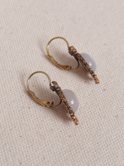 Beyaz Kuvars Taşlı Otantik Küpe