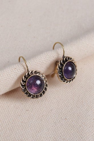 Ametist Taşlı Yuvarlak Otantik Küpe