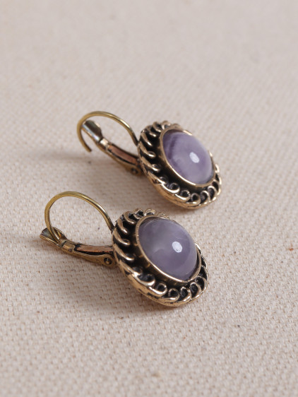 Lila Taşlı Yuvarlak Otantik Küpe