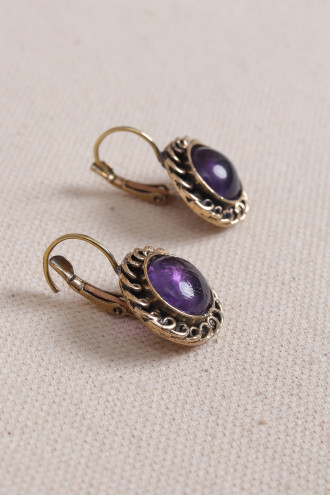 Ametist Taşlı Yuvarlak Otantik Küpe