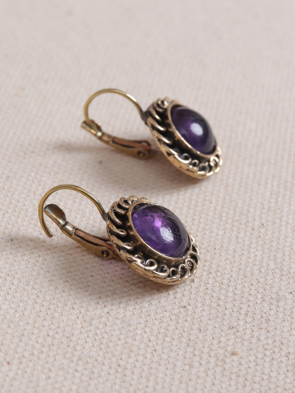 Ametist Taşlı Yuvarlak Otantik Küpe