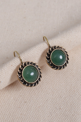 Aventurin Taşlı Yuvarlak Otantik Küpe