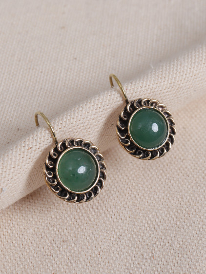 Aventurin Taşlı Yuvarlak Otantik Küpe