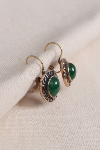 Yeşil Taşlı Grek Figürlü Otantik Küpe