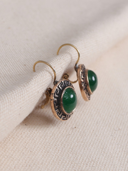 Yeşil Taşlı Grek Figürlü Otantik Küpe